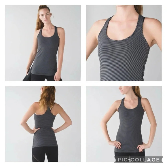 Lululemon Cool Racerback Tank Mini Pop Stripe Black / Heather Slate size 4 - Picture 1 of 8